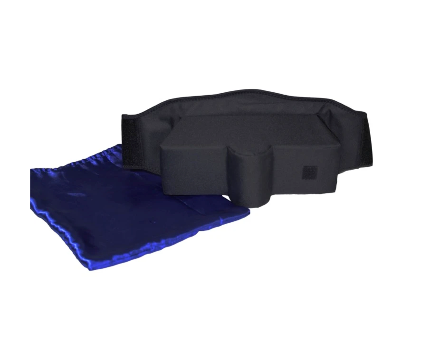 An isolated picture of the Zzoma positional sleep device for Obstructive Sleep Apnea & spring with an included travel bag.